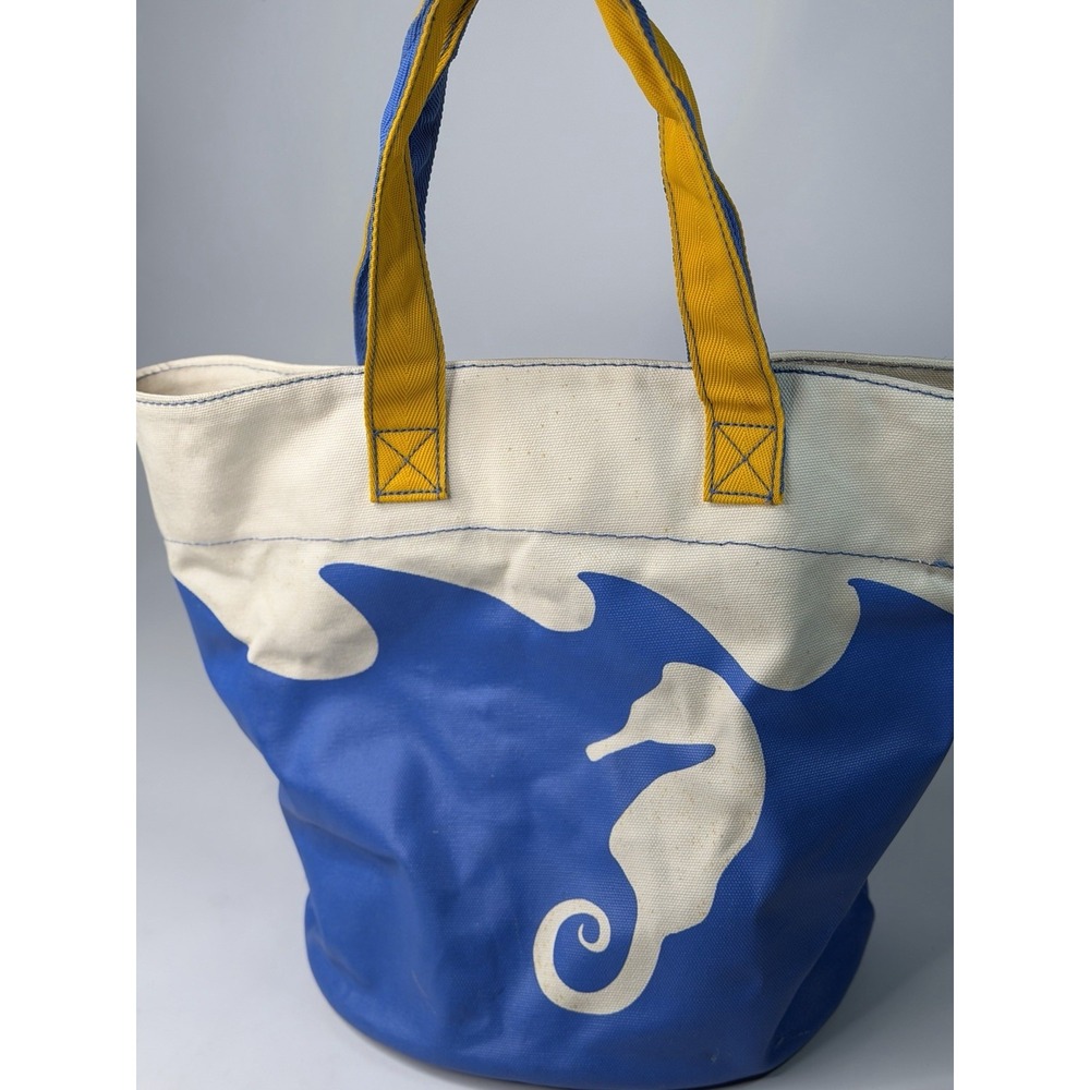 Vintage Barnes & Noble Booksellers Seahorse Tote Bag Blue White Yellow Nautical